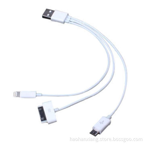 White color round 3-in-1 USB cable, 20cm long